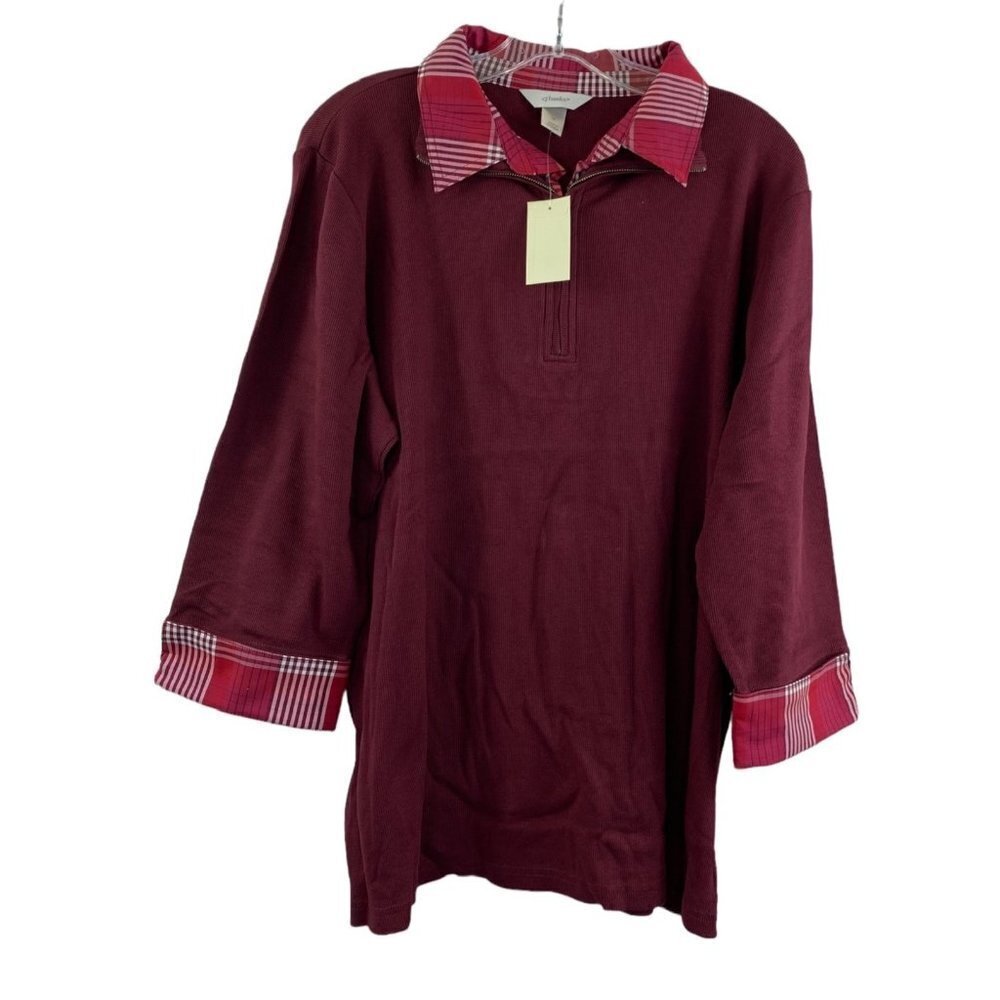 CJ Banks Women's Collared Burgundy Top
